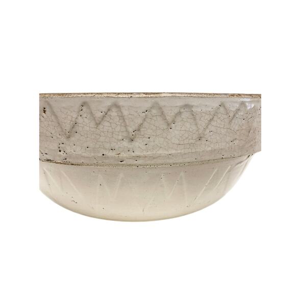 Vintage Ruckels Pottery Large Crock Bowl Sawtooth Stoneware 12" - Picture 9 of 12